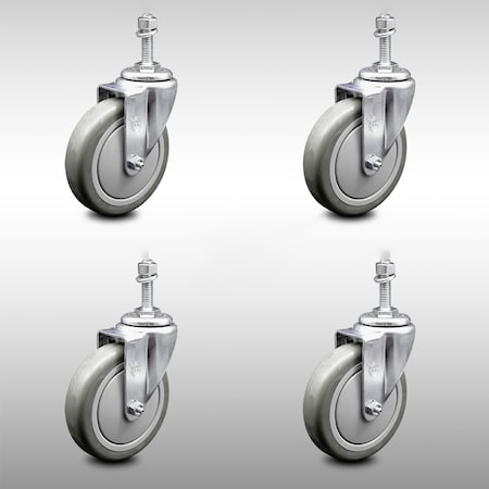 Service Caster 5 Inch SS Gray Polyurethane Wheel Swivel 3/8 Inch Threaded Stem Caster Set SCC SCC-SSTS20S514-PPUB-381615-4